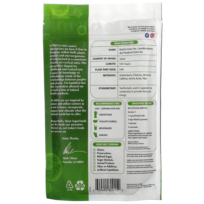 MRM Nutrition Matcha Green Tea Powder 170g