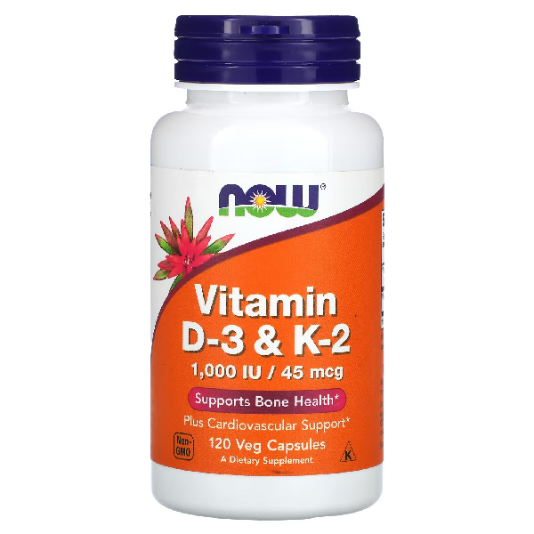 NOW Foods Vitamin D-3 & K-2 120 Veg Capsules