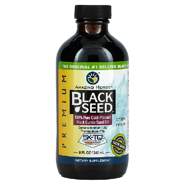 Amazing Herbs Premium Black Seed 100% Pure Cold-Pressed Black Cumin Seed Oil 240ml