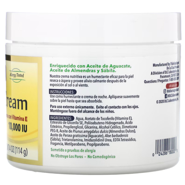 De La Cruz Vitamin E Cream 10,000 IU 114 g