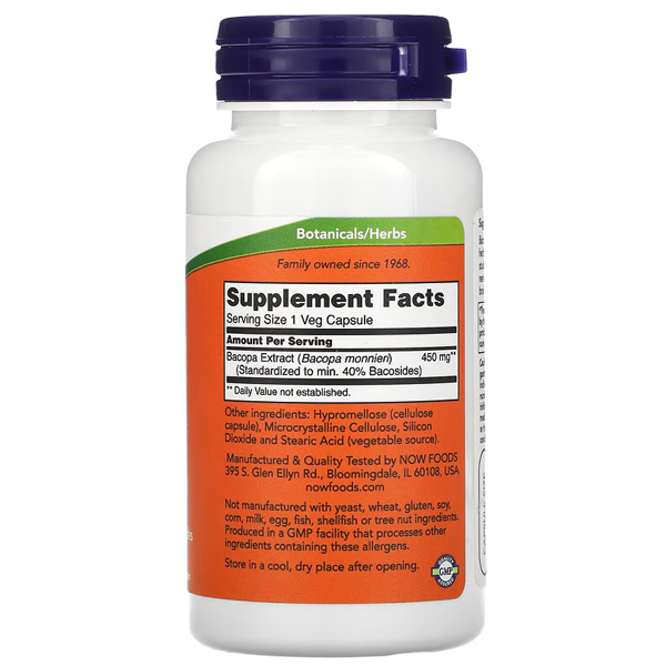 NOW Foods Bacopa Extract 450mg 90 Veg Capsules