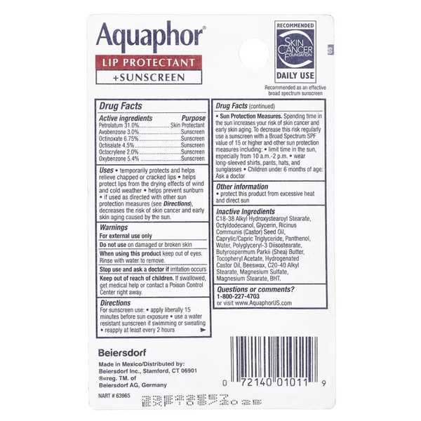 Aquaphor Lip Protectant + Sunscreen SPF 30 10ml