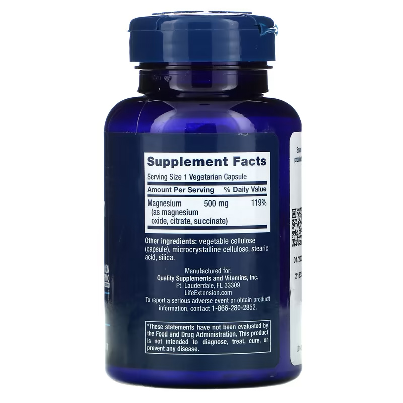 Life Extension Magnesium Caps 500 mg 100 Vegetarian Capsules