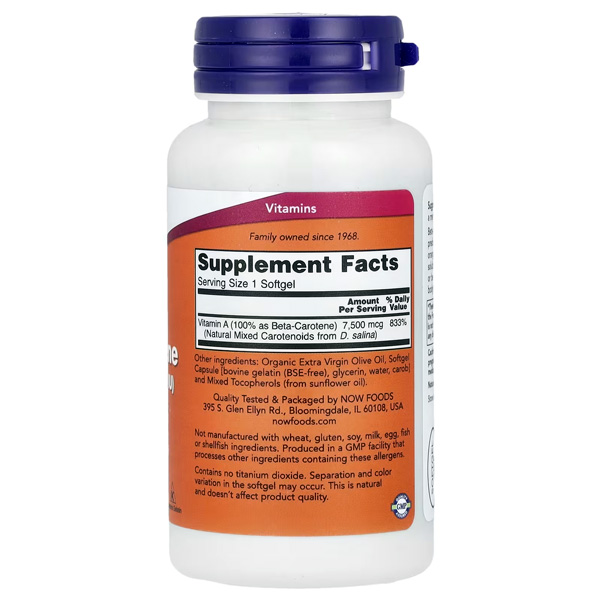 NOW Foods Natural Beta Carotene 7500mcg (25,000 IU) 90 Softgels