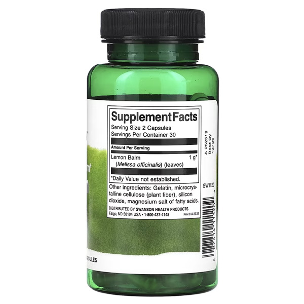 Swanson Full Spectrum Lemon Balm 500mg 60 Capsules