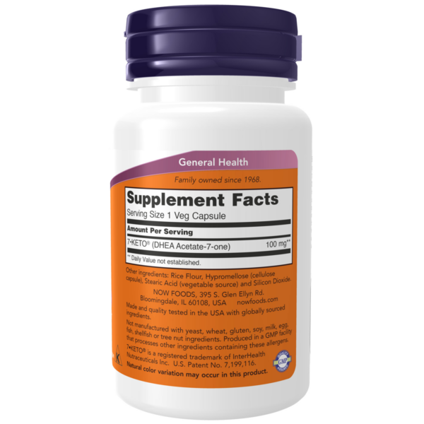 NOW Foods 7-KETO 100mg 60 Veg Capsules - Image 2