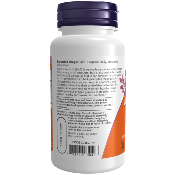 NOW Foods Alpha Lipoic Acid Extra Strength 600mg 60 Veg Capsules - Image 3