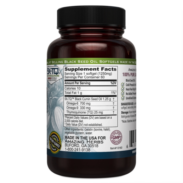 Black Seed Oil Premium 1250mg XL 60SG - Image 2